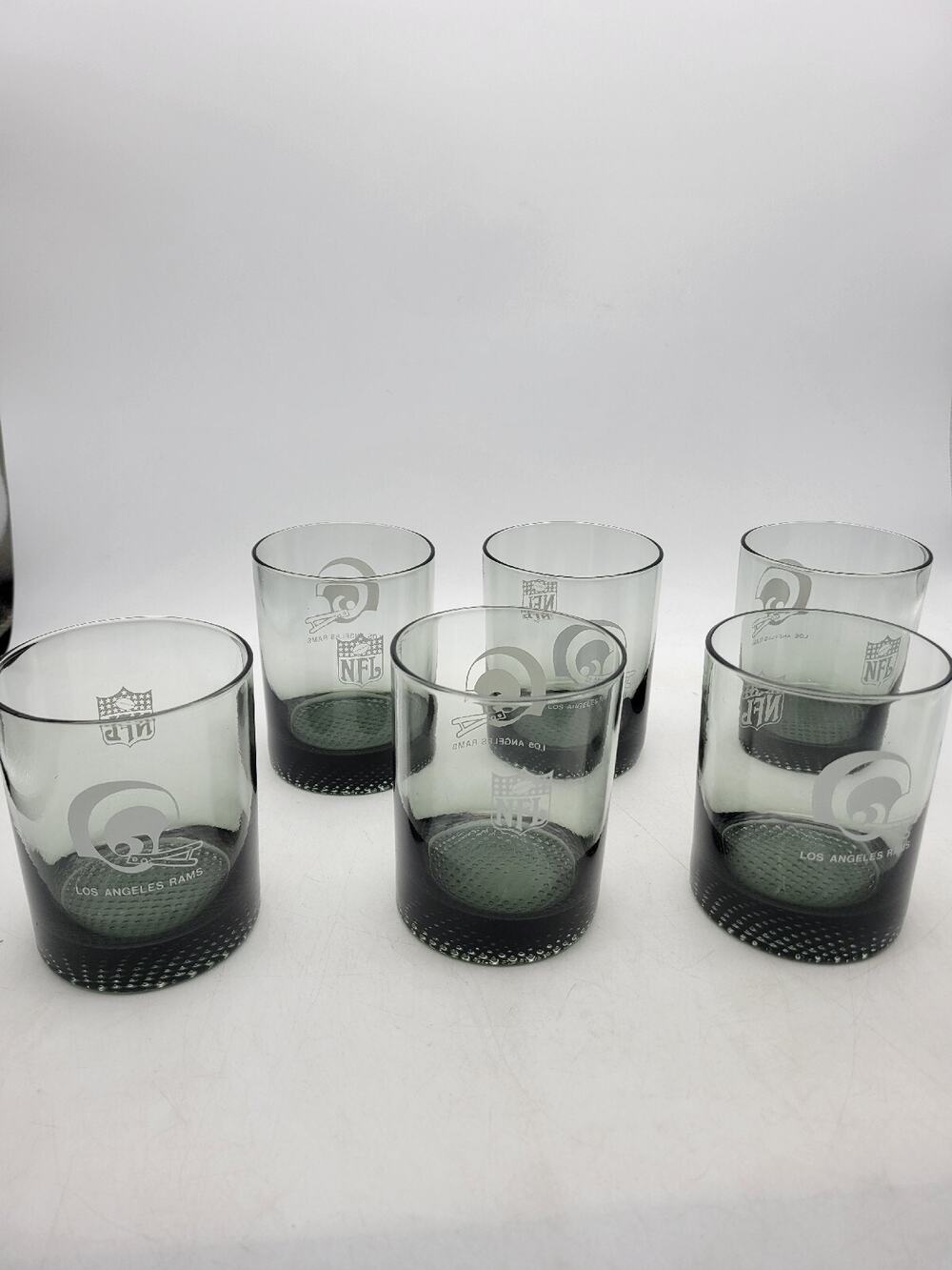Set (6) Los Angeles Rams NFL Double Old Fashioned Drinking Glass w Pebble Bottom